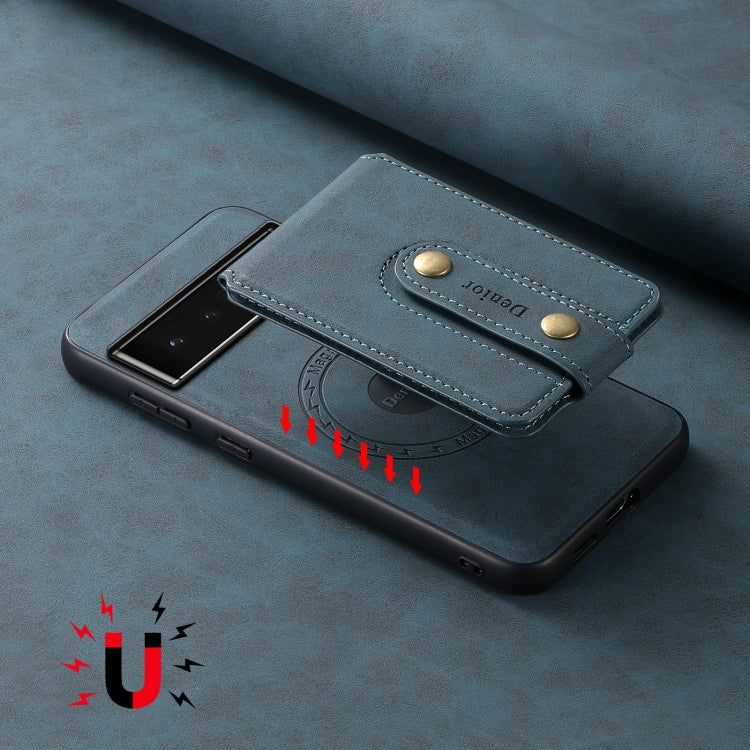 For Google Pixel 6 Pro Denior D14 NK Retro Pattern MagSafe Magnetic Card Holder Leather Phone Case(Blue) by Denior