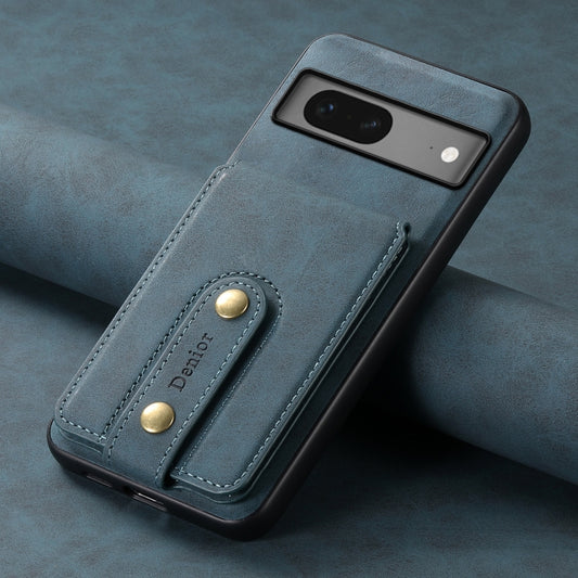 For Google Pixel 7 5G Denior D14 NK Retro Pattern MagSafe Magnetic Card Holder Leather Phone Case(Blue) by Denior