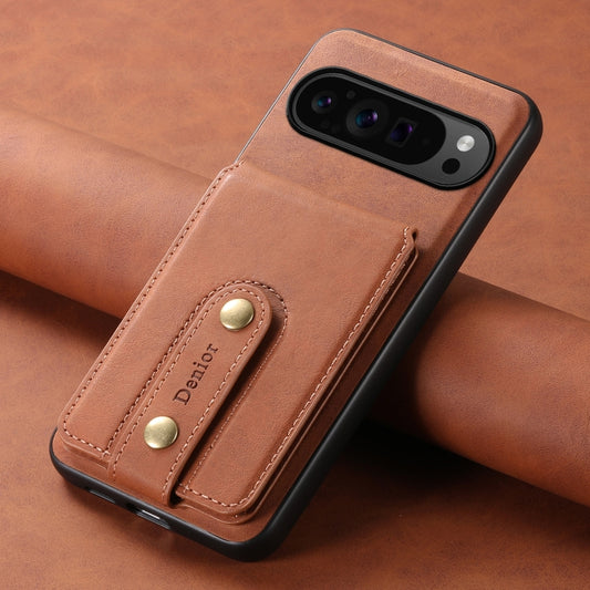 For Google Pixel 9 Pro Denior D14 NK Retro Pattern MagSafe Magnetic Card Holder Leather Phone Case(Brown) by Denior