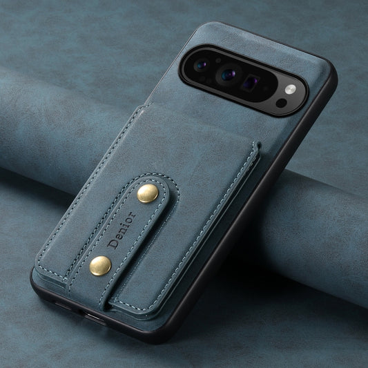 For Google Pixel 9 Pro Denior D14 NK Retro Pattern MagSafe Magnetic Card Holder Leather Phone Case(Blue) by Denior