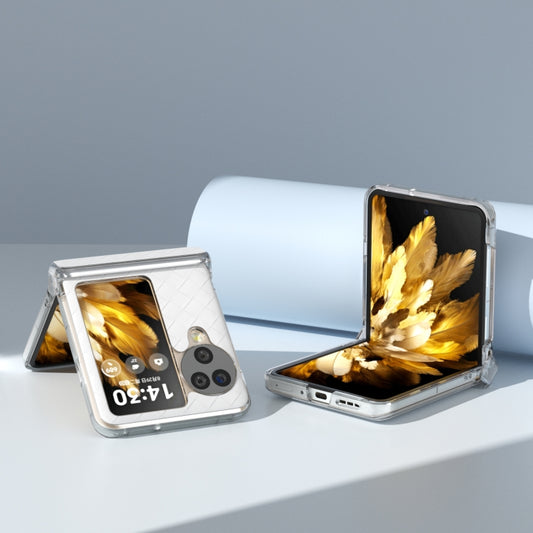 For OPPO Find N3 Flip 3 in 1 Woven Texture Transparent Frame PU Phone Case(White) by buy2fix