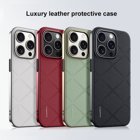 For iPhone 16 Plain Leather PC Phone Case(Green) by buy2fix