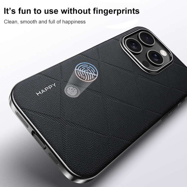 For iPhone 16 Pro Max Plain Leather PC Phone Case(Black) by buy2fix