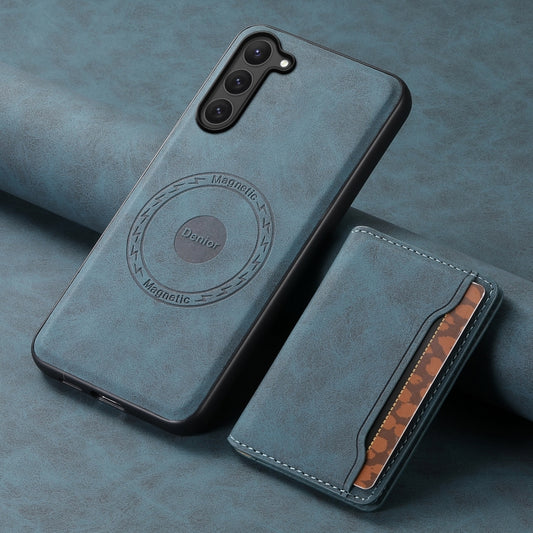 For Samsung Galaxy S23 5G Denior D13 Retro Texture Leather MagSafe Card Bag Phone Case(Blue) by Denior