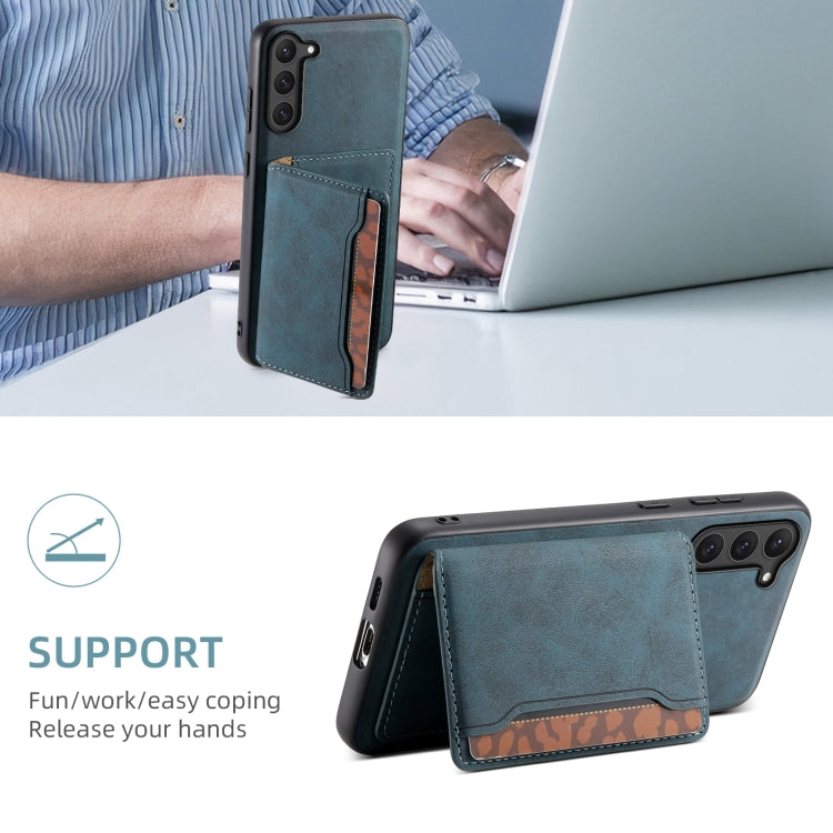 For Samsung Galaxy S23 5G Denior D13 Retro Texture Leather MagSafe Card Bag Phone Case(Blue) by Denior