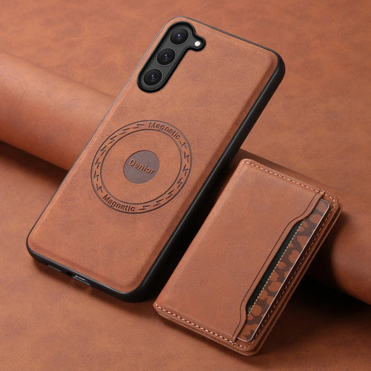For Samsung Galaxy S23 5G Denior D13 Retro Texture Leather MagSafe Card Bag Phone Case(Brown) by Denior