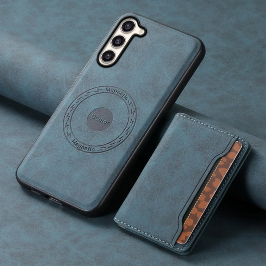 For Samsung Galaxy S23+ 5G Denior D13 Retro Texture Leather MagSafe Card Bag Phone Case(Blue) by Denior