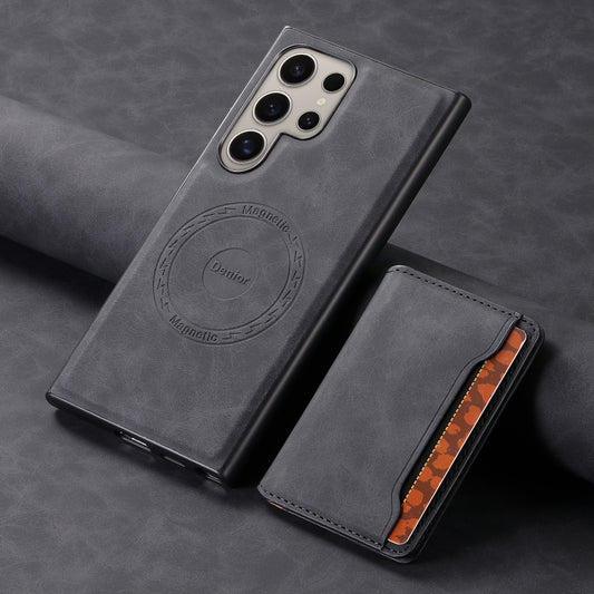 For Samsung Galaxy S23 Ultra 5G Denior D13 Retro Texture Leather MagSafe Card Bag Phone Case(Black) by Denior