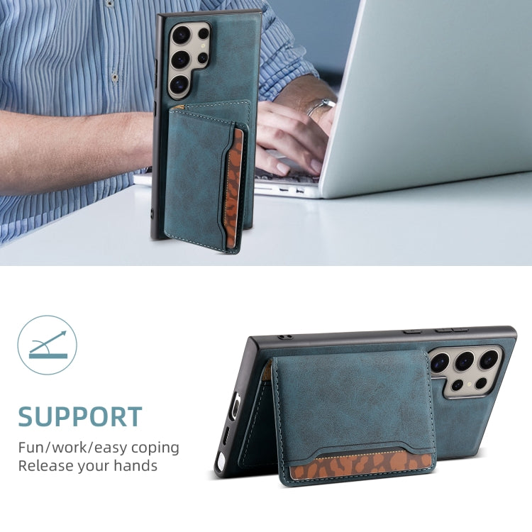 For Samsung Galaxy S23 Ultra 5G Denior D13 Retro Texture Leather MagSafe Card Bag Phone Case(Blue) by Denior