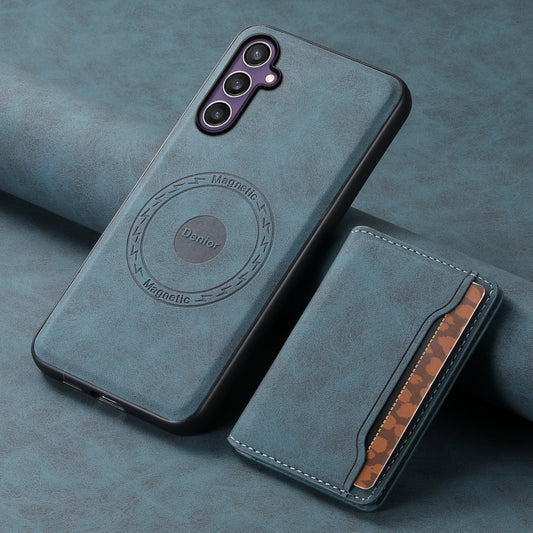 For Samsung Galaxy S24 5G Denior D13 Retro Texture Leather MagSafe Card Bag Phone Case(Blue) by Denior