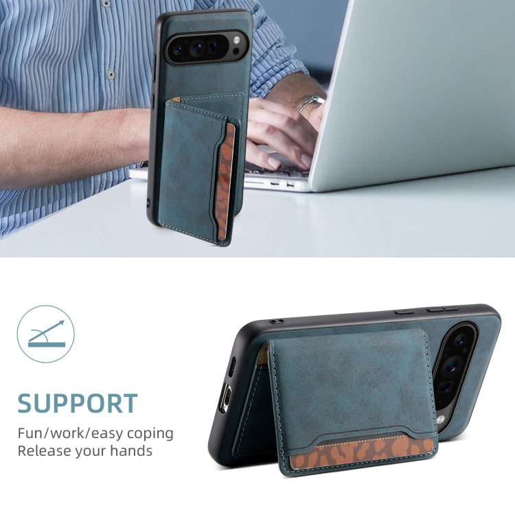 For Google Pixel 9 Pro Denior D13 Retro Texture Leather MagSafe Card Bag Phone Case(Blue) by Denior