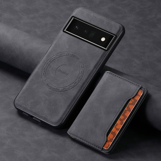 For Google Pixel 6 Pro Denior D13 Retro Texture Leather MagSafe Card Bag Phone Case(Black) by Denior
