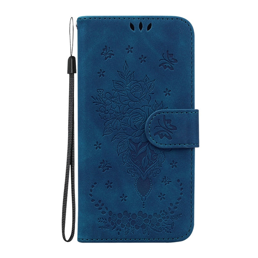 For iPhone 16 Pro Max Butterfly Rose Embossed Leather Phone Case(Blue) by buy2fix