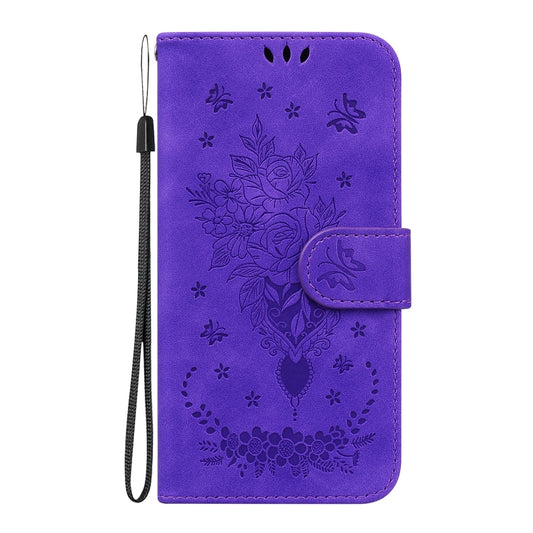 For iPhone 16 Pro Max Butterfly Rose Embossed Leather Phone Case(Purple) by buy2fix