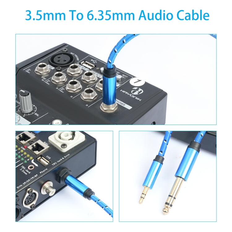 3662-3662BK 3.5mm Male to 6.35mm Male Stereo Amplifier Audio Cable, Length:1m(Blue) by buy2fix