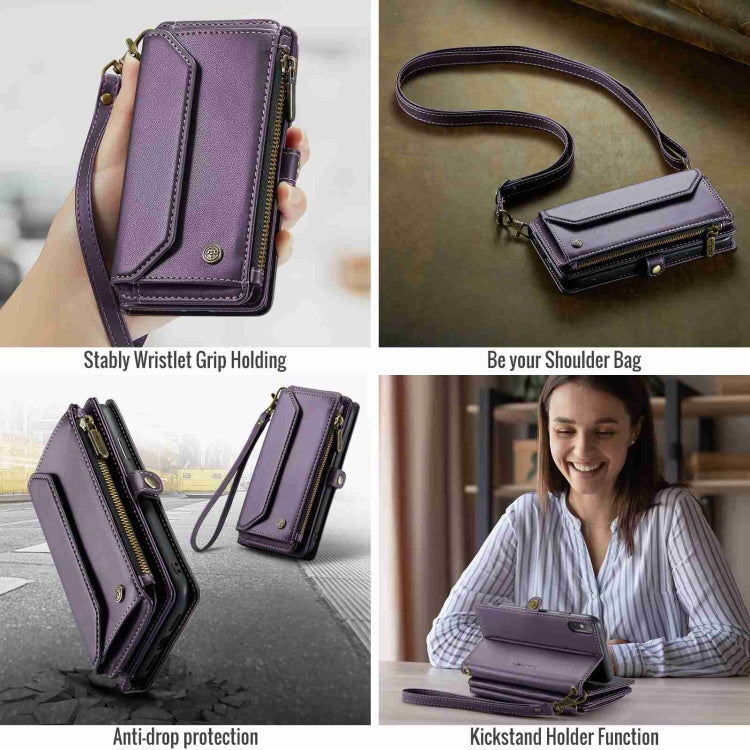 For iPhone XS / X CaseMe C36 Card Slots Zipper Wallet RFID Anti-theft Leather Phone Case(Purple) by CaseMe