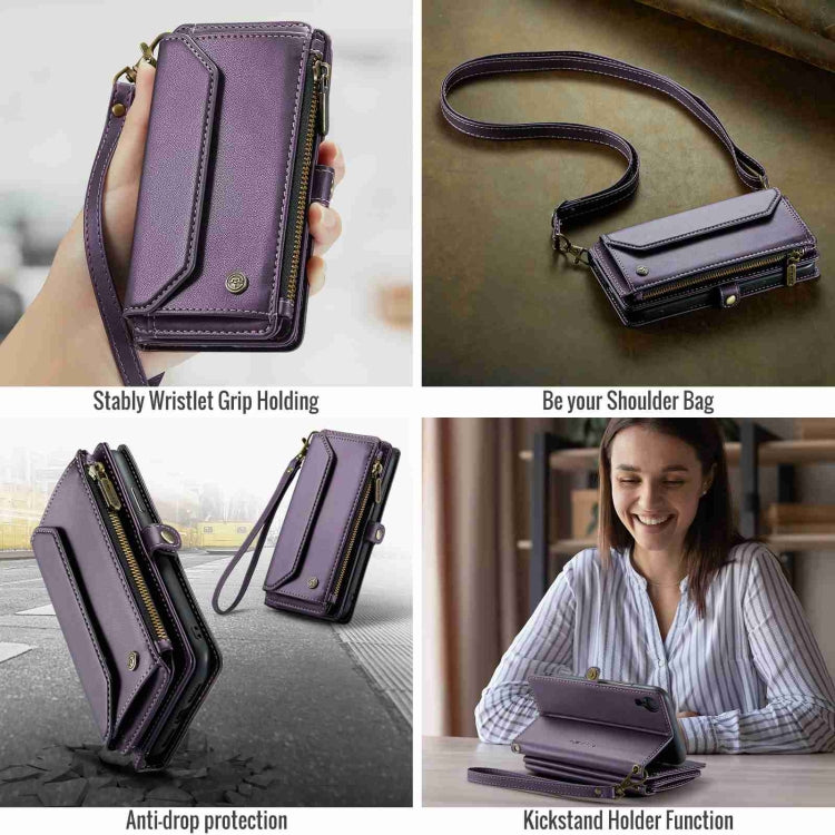 For iPhone XR CaseMe C36 Card Slots Zipper Wallet RFID Anti-theft Leather Phone Case(Purple) by CaseMe