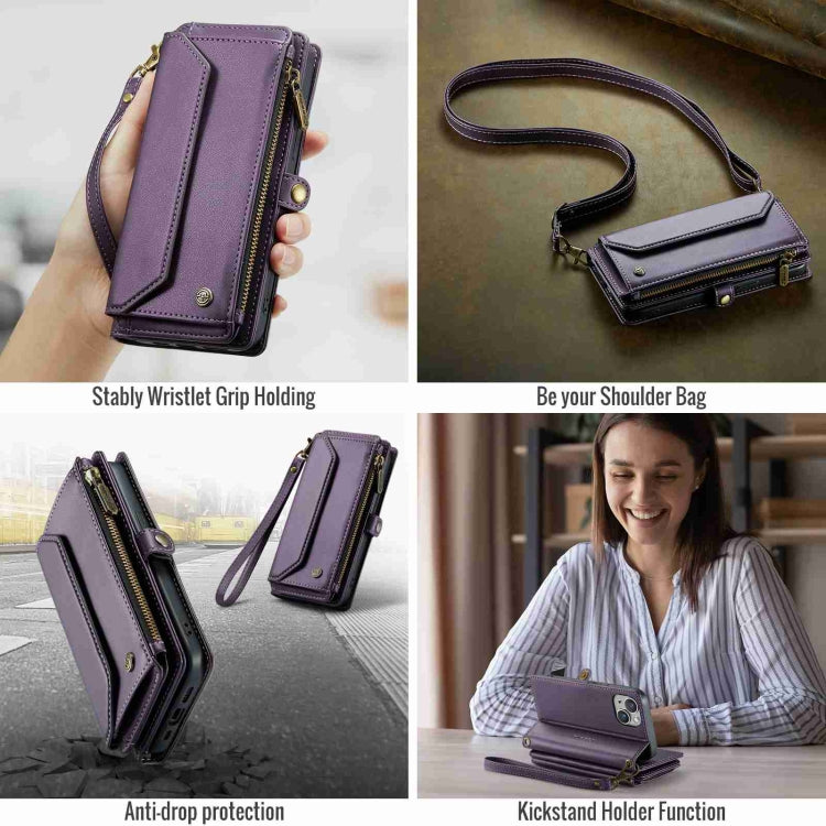 For iPhone 13 CaseMe C36 Card Slots Zipper Wallet RFID Anti-theft Leather Phone Case(Purple) by CaseMe