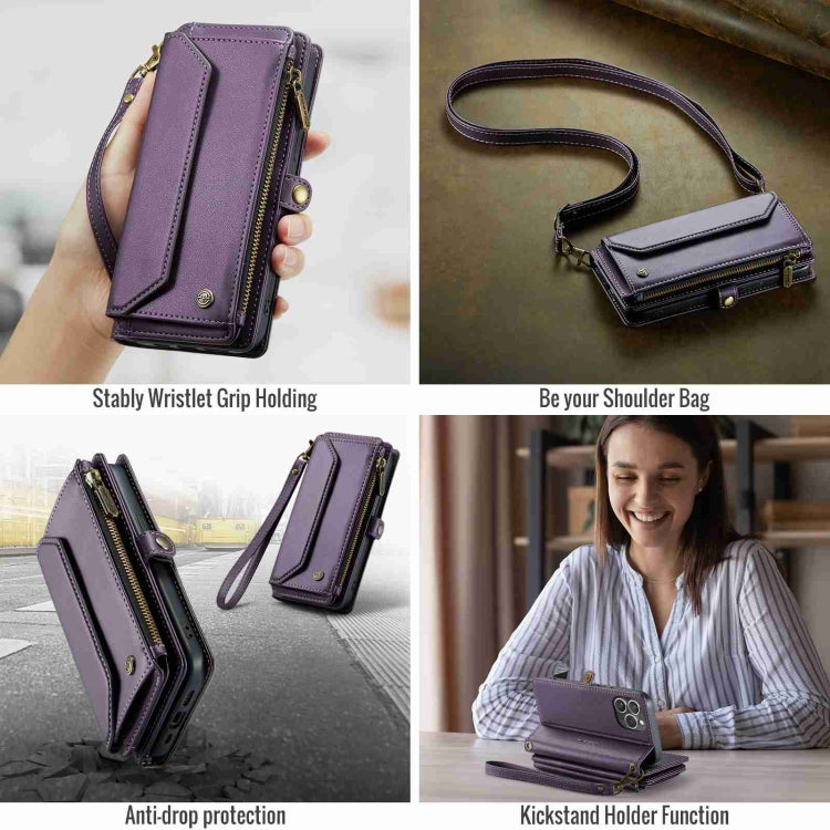For iPhone 14 Pro CaseMe C36 Card Slots Zipper Wallet RFID Anti-theft Leather Phone Case(Purple) by CaseMe