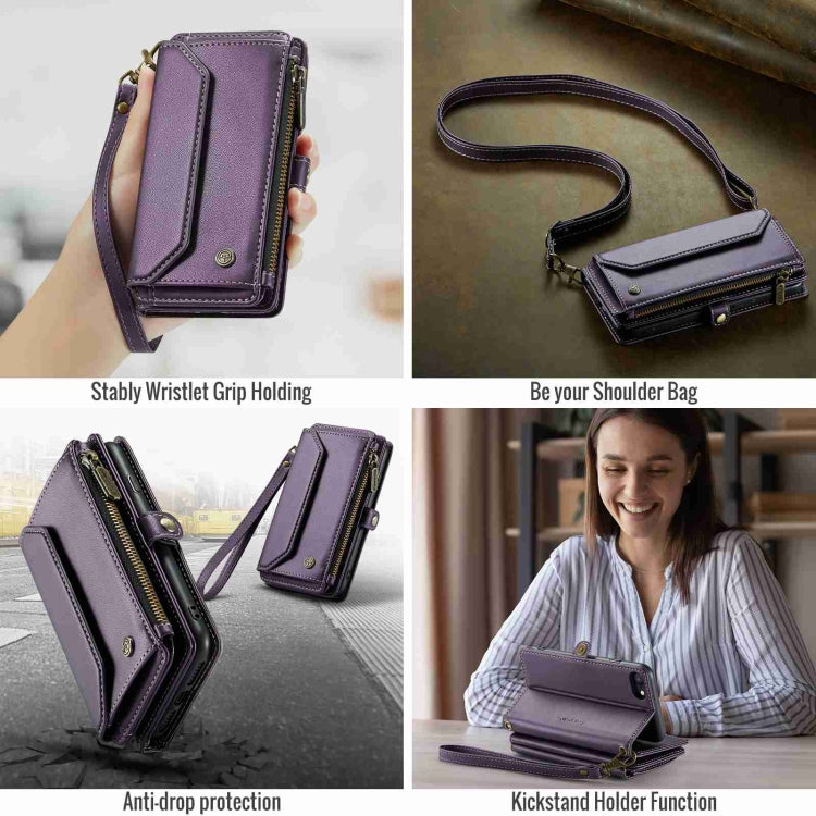 For iPhone SE 2022 / SE 2020 CaseMe C36 Card Slots Zipper Wallet RFID Anti-theft Leather Phone Case(Purple) by CaseMe