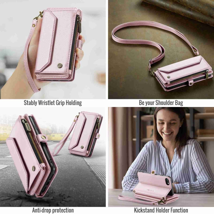 For iPhone 8 / 7 / 6 CaseMe C36 Card Slots Zipper Wallet RFID Anti-theft Leather Phone Case(Pink) by CaseMe