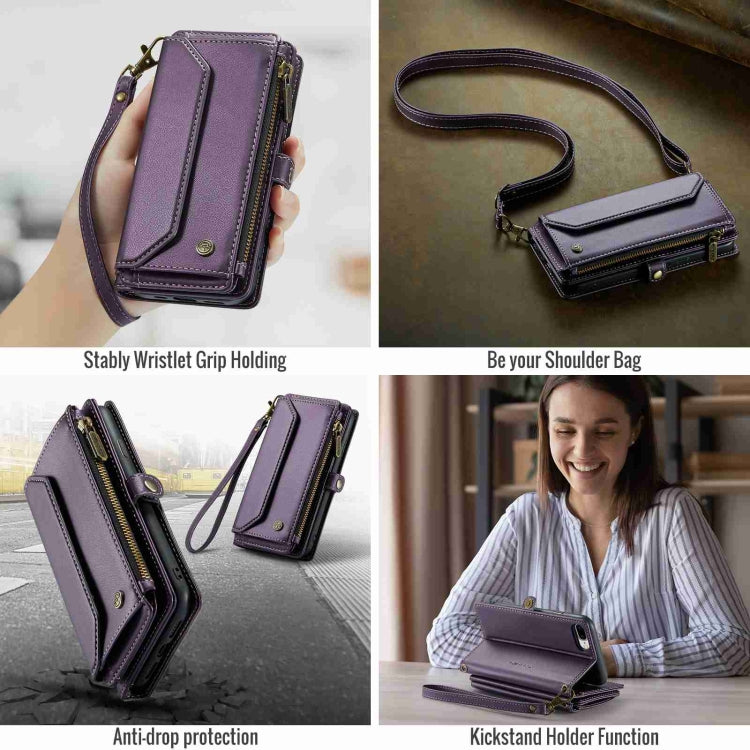 For iPhone 8 Plus / 7 Plus / 6 Plus CaseMe C36 Card Slots Zipper Wallet RFID Anti-theft Leather Phone Case(Purple) by CaseMe