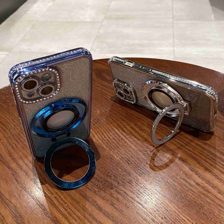 For iPhone 13 Pro Max Gradient Glitter Diamond Plated Holder Magsafe Phone Case(Silver) by buy2fix