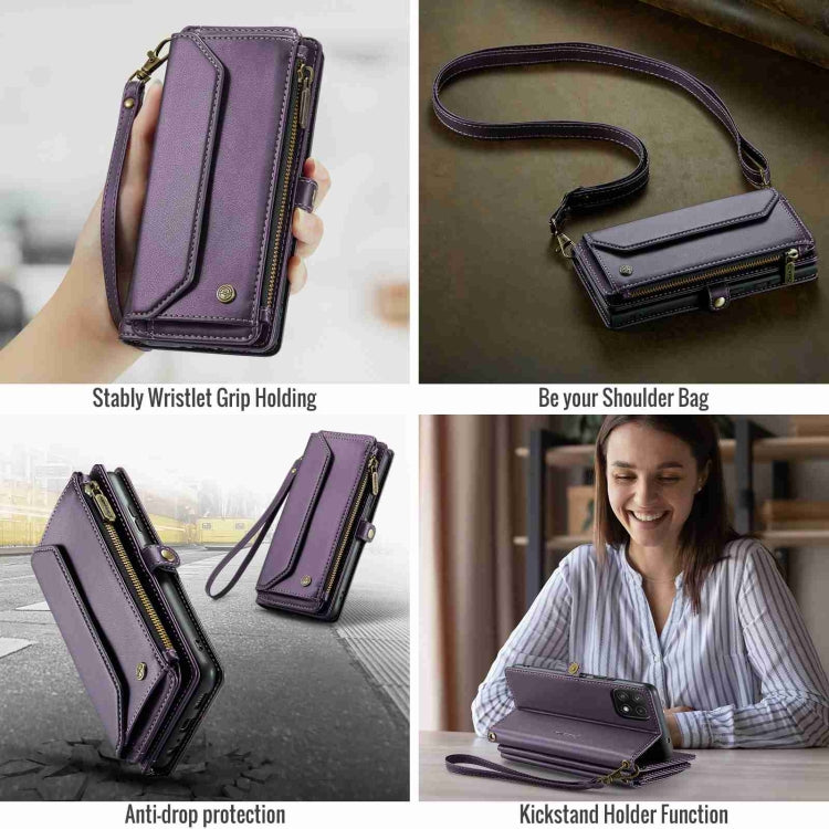 For Samsung Galaxy A22 5G CaseMe C36 Card Slots Zipper Wallet RFID Anti-theft Leather Phone Case(Purple) by CaseMe