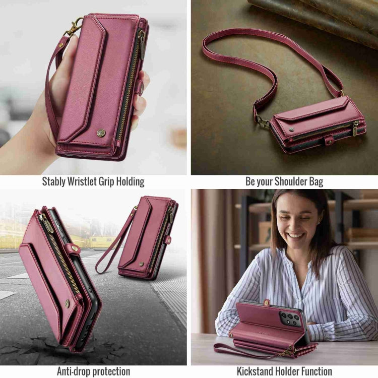 For Samsung Galaxy A23 CaseMe C36 Card Slots Zipper Wallet RFID Anti-theft Leather Phone Case(Wine Red) by CaseMe
