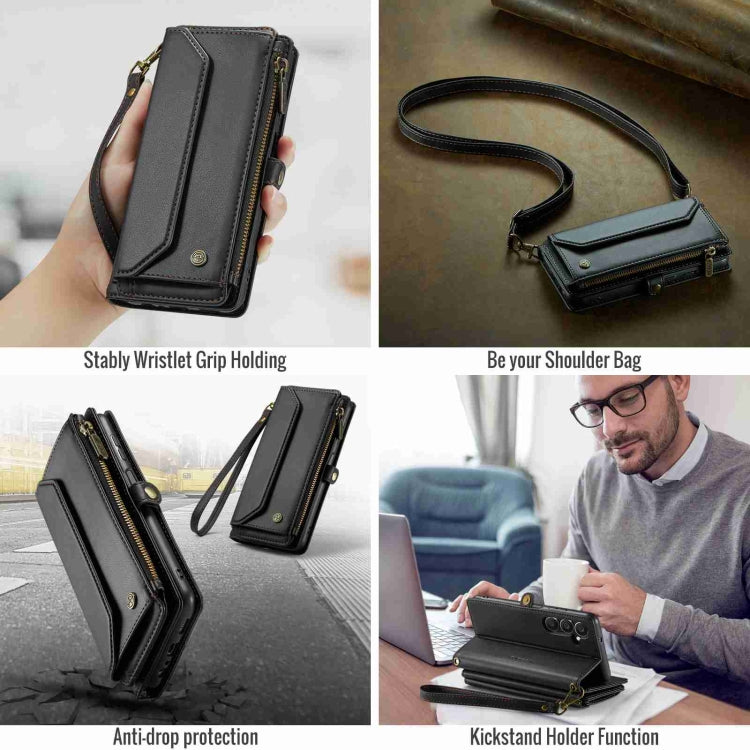For Samsung Galaxy A25 CaseMe C36 Card Slots Zipper Wallet RFID Anti-theft Leather Phone Case(Black) by CaseMe