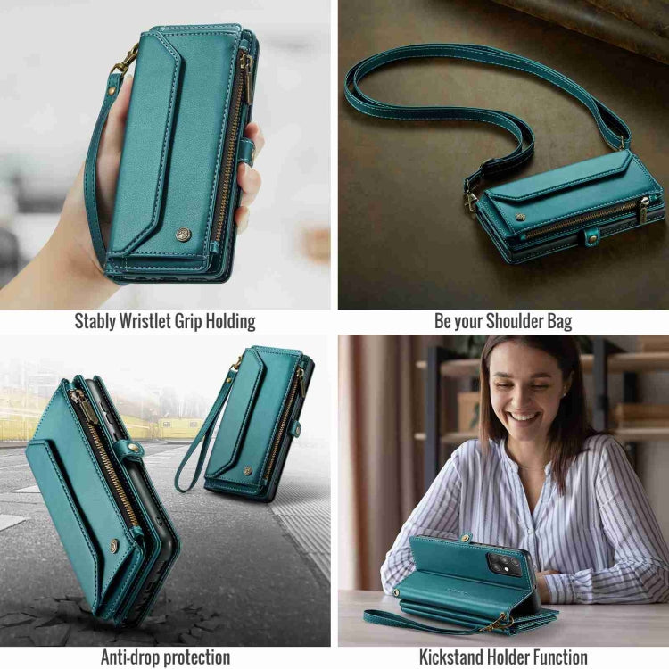 For Samsung Galaxy A71 4G CaseMe C36 Card Slots Zipper Wallet RFID Anti-theft Leather Phone Case(Blue-green) by CaseMe