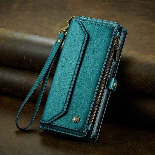 For Samsung Galaxy S10+ CaseMe C36 Card Slots Zipper Wallet RFID Anti-theft Leather Phone Case(Blue-green) by CaseMe