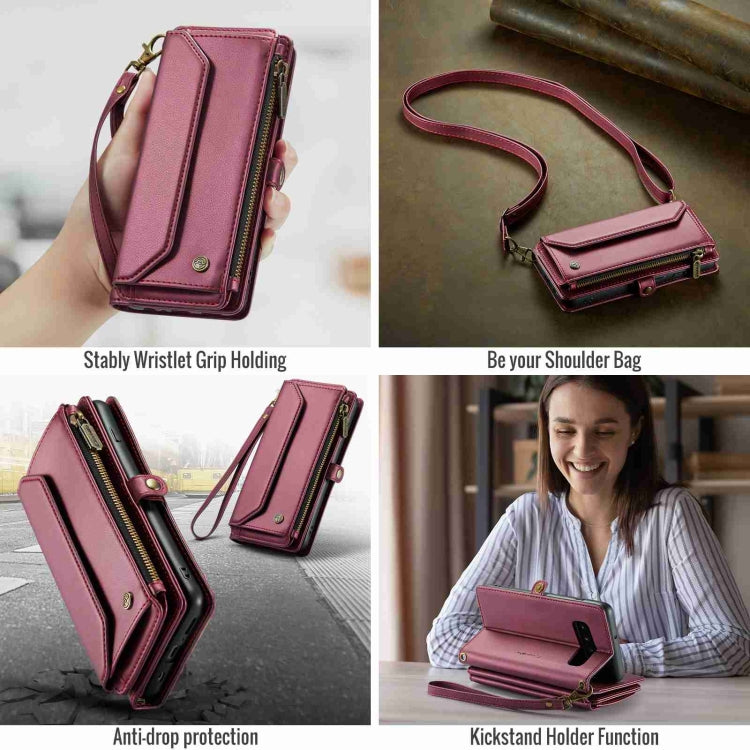 For Samsung Galaxy S10+ CaseMe C36 Card Slots Zipper Wallet RFID Anti-theft Leather Phone Case(Wine Red) by CaseMe