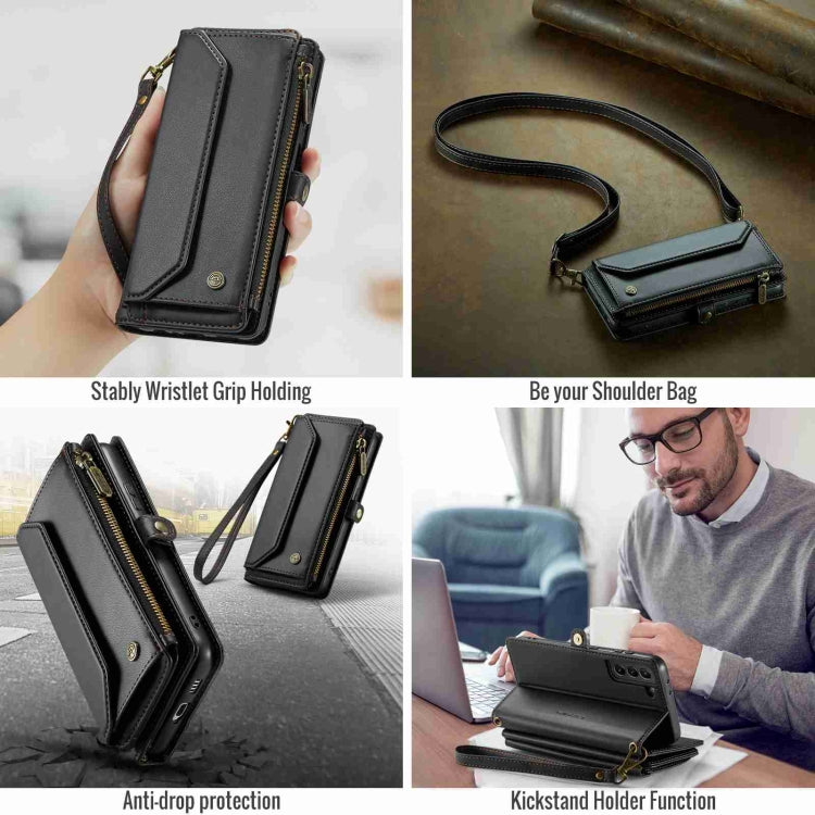 For Samsung Galaxy S21 5G CaseMe C36 Card Slots Zipper Wallet RFID Anti-theft Leather Phone Case(Black) by CaseMe