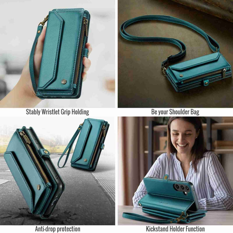 For Samsung Galaxy S23 FE 5G CaseMe C36 Card Slots Zipper Wallet RFID Anti-theft Leather Phone Case(Blue-green) by CaseMe