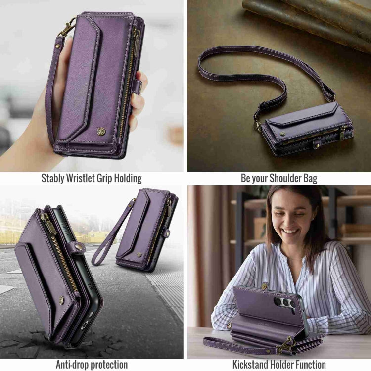For Samsung Galaxy S23 5G CaseMe C36 Card Slots Zipper Wallet RFID Anti-theft Leather Phone Case(Purple) by CaseMe