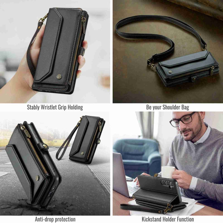 For Samsung Galaxy S24+ 5G CaseMe C36 Card Slots Zipper Wallet RFID Anti-theft Leather Phone Case(Black) by CaseMe