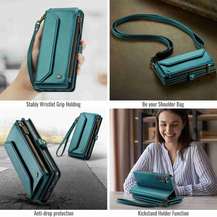 For Samsung Galaxy S24+ 5G CaseMe C36 Card Slots Zipper Wallet RFID Anti-theft Leather Phone Case(Blue-green) by CaseMe