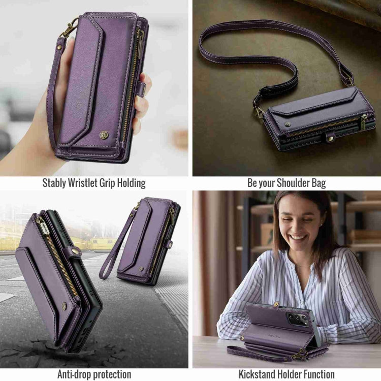 For Samsung Galaxy Note20 Ultra CaseMe C36 Card Slots Zipper Wallet RFID Anti-theft Leather Phone Case(Purple) by CaseMe