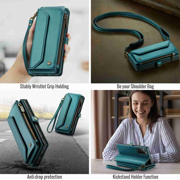 For Samsung Galaxy Note20 Ultra CaseMe C36 Card Slots Zipper Wallet RFID Anti-theft Leather Phone Case(Blue-green) by CaseMe