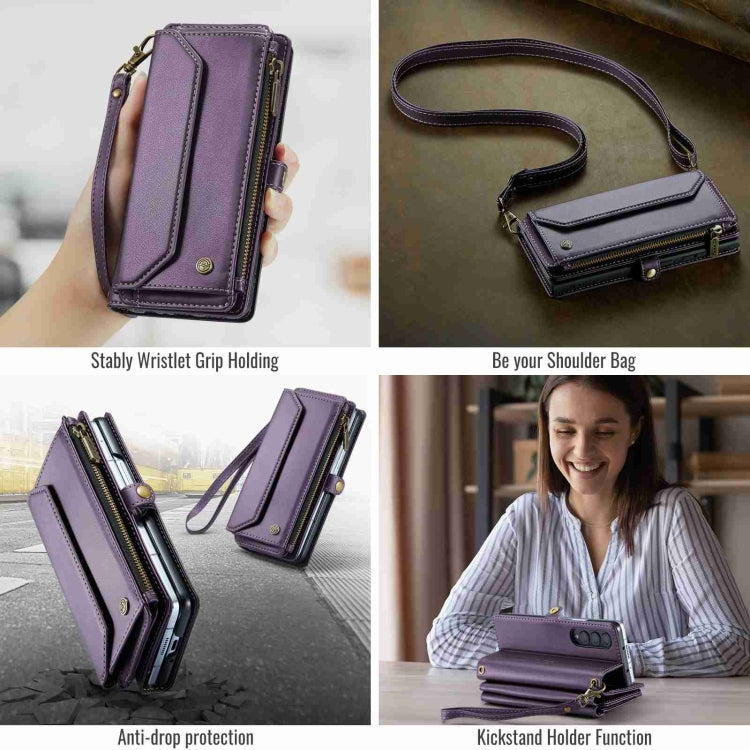 For Samsung Galaxy Z Fold3 CaseMe C36 Card Slots Zipper Wallet RFID Anti-theft Leather Phone Case(Purple) by CaseMe