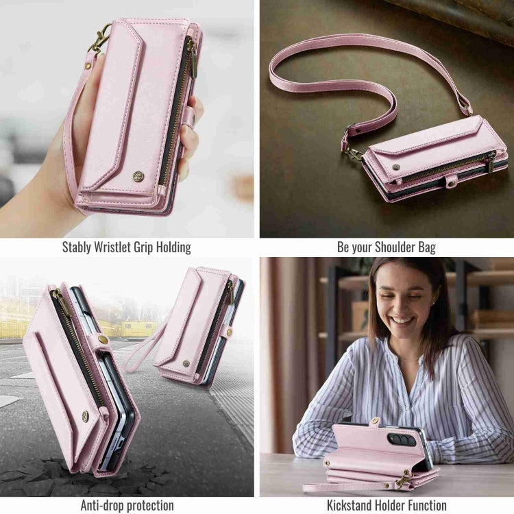For Samsung Galaxy Z Fold4 CaseMe C36 Card Slots Zipper Wallet RFID Anti-theft Leather Phone Case(Pink) by CaseMe