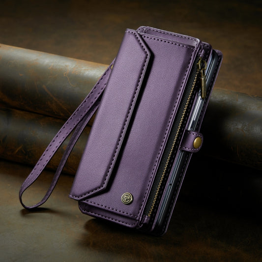 For Samsung Galaxy Z Fold5 CaseMe C36 Card Slots Zipper Wallet RFID Anti-theft Leather Phone Case(Purple) by CaseMe