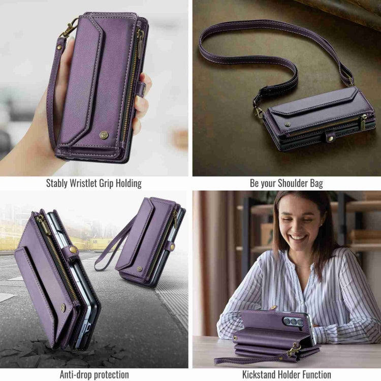 For Samsung Galaxy Z Fold5 CaseMe C36 Card Slots Zipper Wallet RFID Anti-theft Leather Phone Case(Purple) by CaseMe