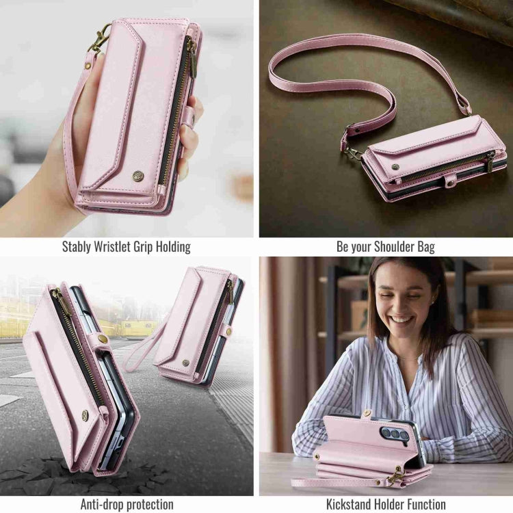 For Samsung Galaxy Z Fold5 CaseMe C36 Card Slots Zipper Wallet RFID Anti-theft Leather Phone Case(Pink) by CaseMe