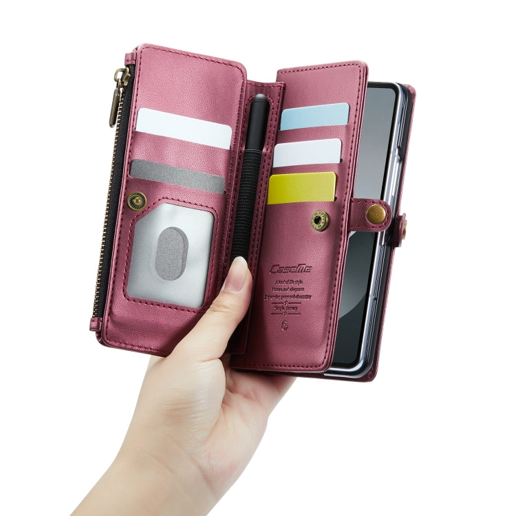 For Samsung Galaxy Z Fold6 5G CaseMe C36 Card Slots Zipper Wallet RFID Anti-theft Leather Phone Case(Wine Red) by CaseMe