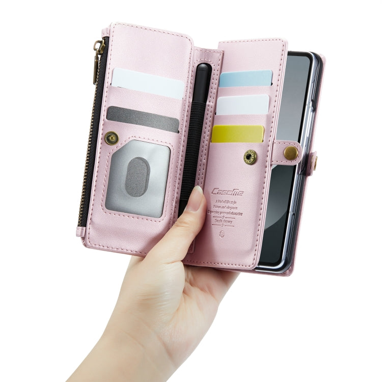 For Samsung Galaxy Z Fold6 5G CaseMe C36 Card Slots Zipper Wallet RFID Anti-theft Leather Phone Case(Pink) by CaseMe