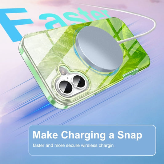 For iPhone 16 IMD Gradient Feather PC Hybrid TPU Phone Case(Green) by buy2fix