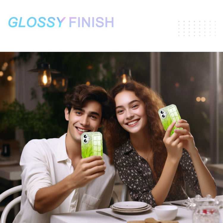 For iPhone 16 IMD Gradient Feather PC Hybrid TPU Phone Case(Green) by buy2fix