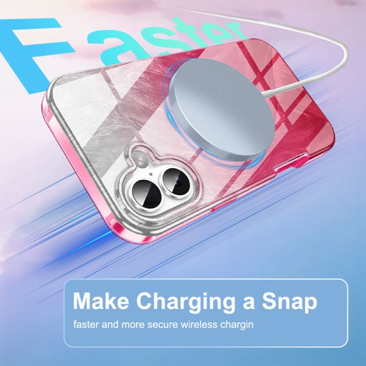 For iPhone 16 IMD Gradient Feather PC Hybrid TPU Phone Case(Rose Red) by buy2fix